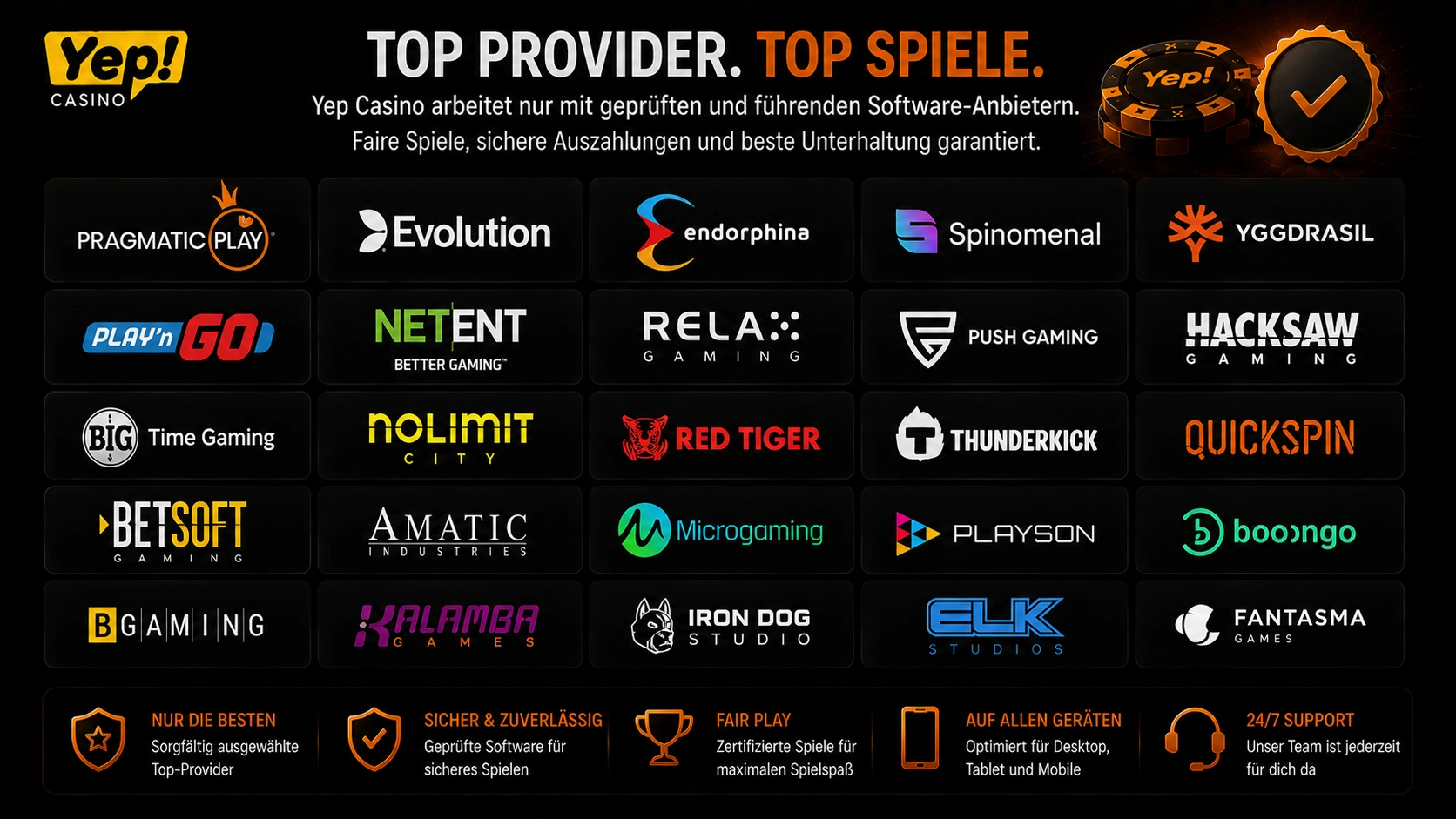 Yep Casino Provider wie Pragmatic Play Evolution Endorphina und Spinomenal