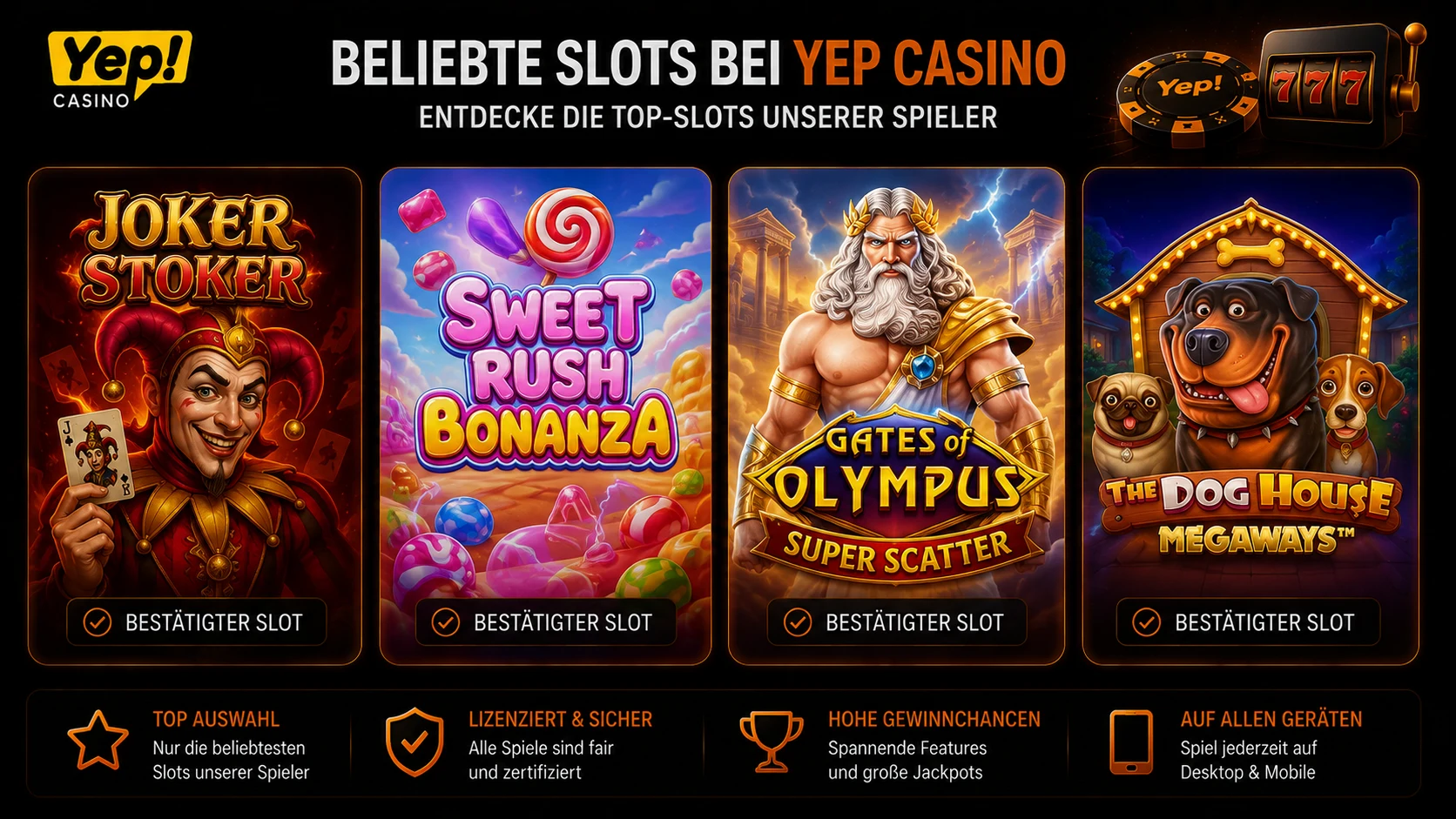 Yep Casino Slots wie Joker Stoker und Sweet Rush Bonanza