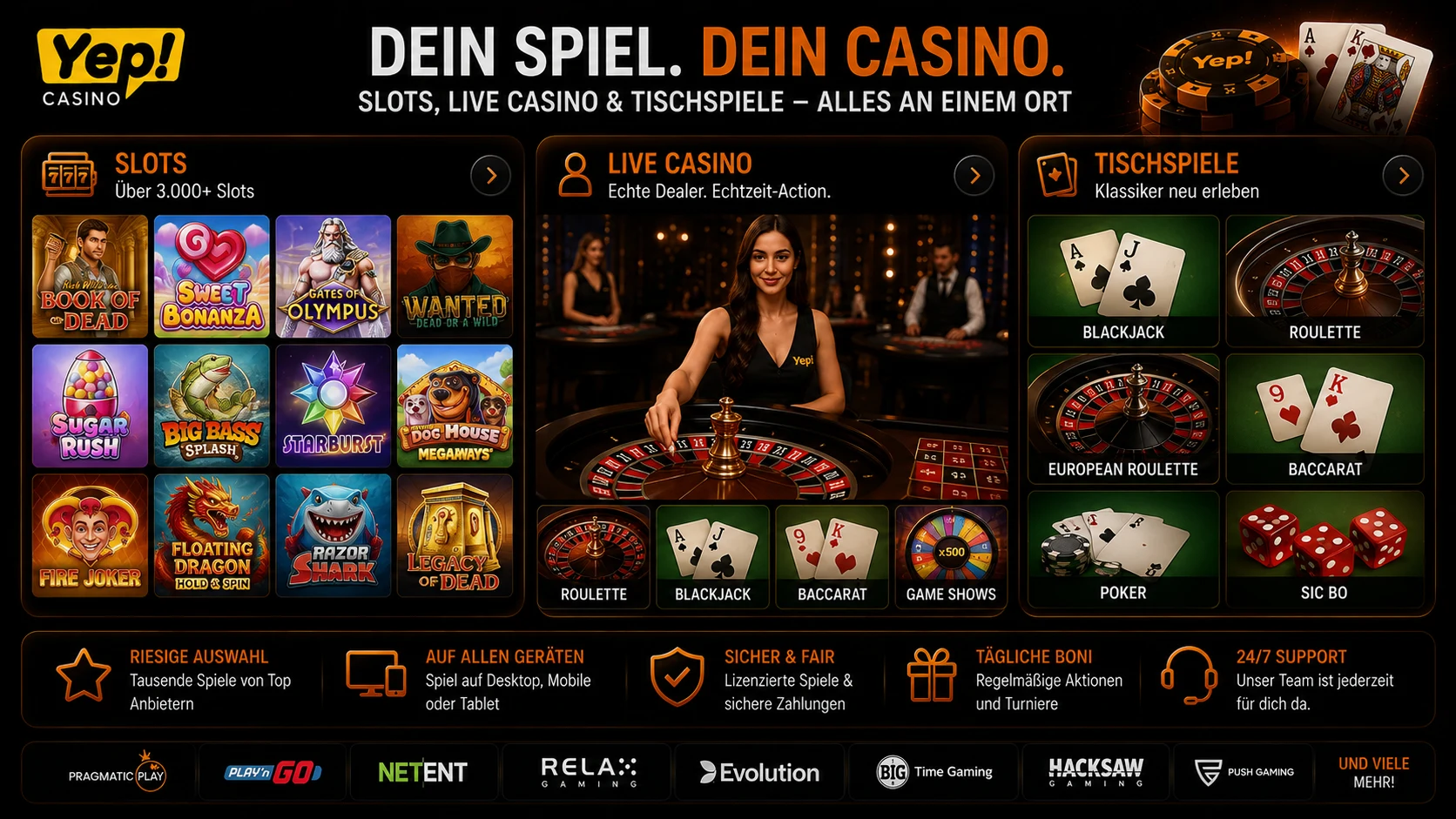 Yep Casino Spiele mit Slots Live Casino und Tischspielen